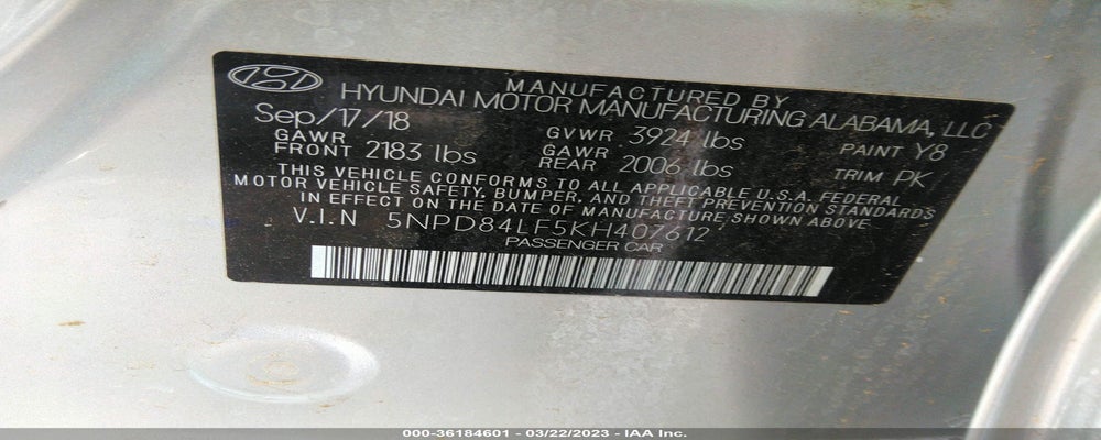 5NPD84LF5KH407612 2019 HYUNDAI ELANTRA photo no. 9
