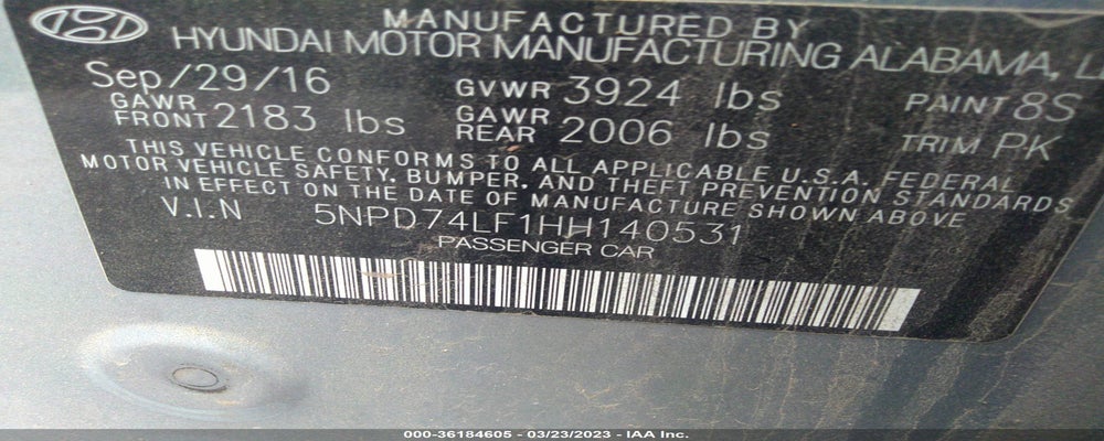 5NPD74LF1HH140531 2017 HYUNDAI ELANTRA photo no. 9