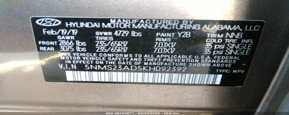 5NMS23AD5KH092392 2019 HYUNDAI SANTA FE photo no. 9