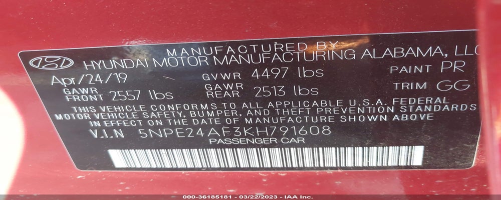 5NPE24AF3KH791608 2019 HYUNDAI SONATA photo no. 9