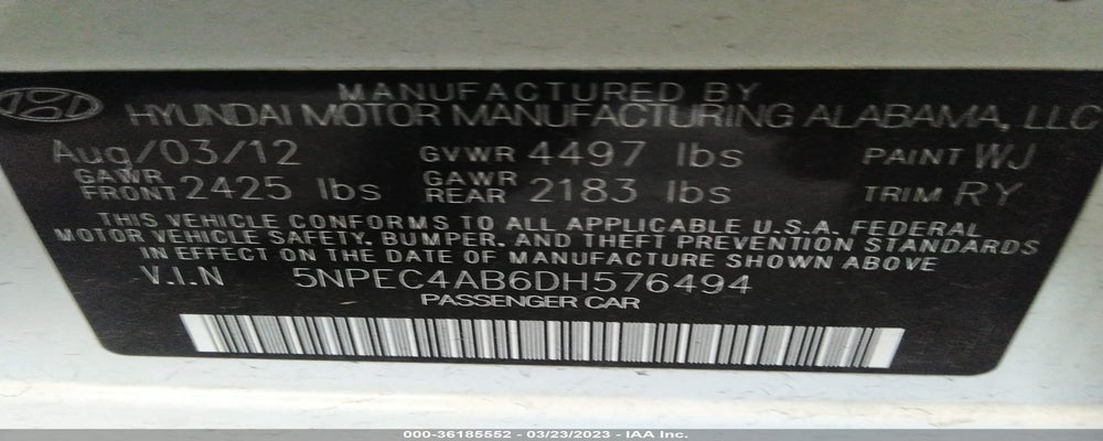 5NPEC4AB6DH576494 2013 HYUNDAI SONATA photo no. 9
