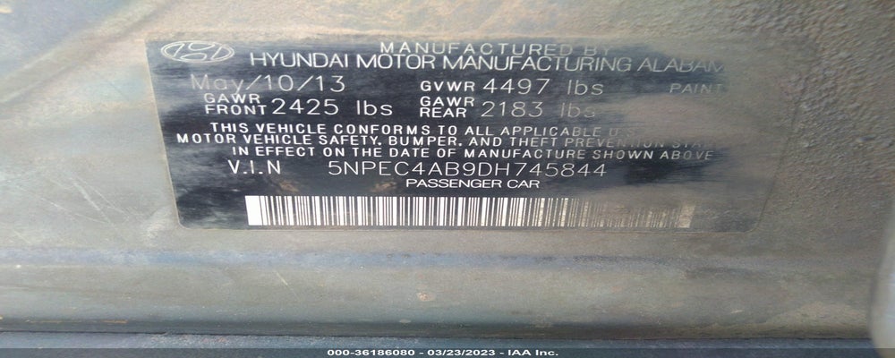 5NPEC4AB9DH745844 2013 HYUNDAI SONATA photo no. 9
