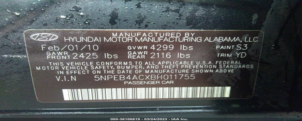 5NPEB4ACXBH011755 2011 HYUNDAI SONATA photo no. 9