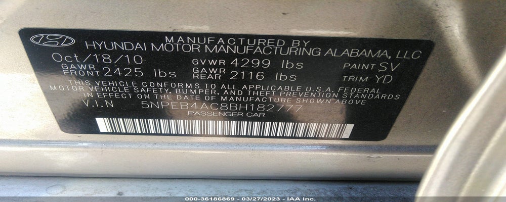 5NPEB4AC8BH182777 2011 HYUNDAI SONATA photo no. 9