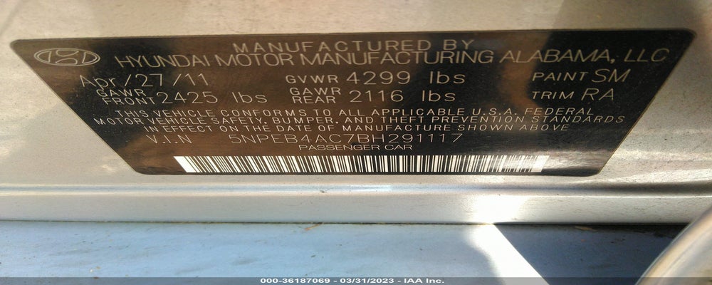 5NPEB4AC7BH291117 2011 HYUNDAI SONATA photo no. 9