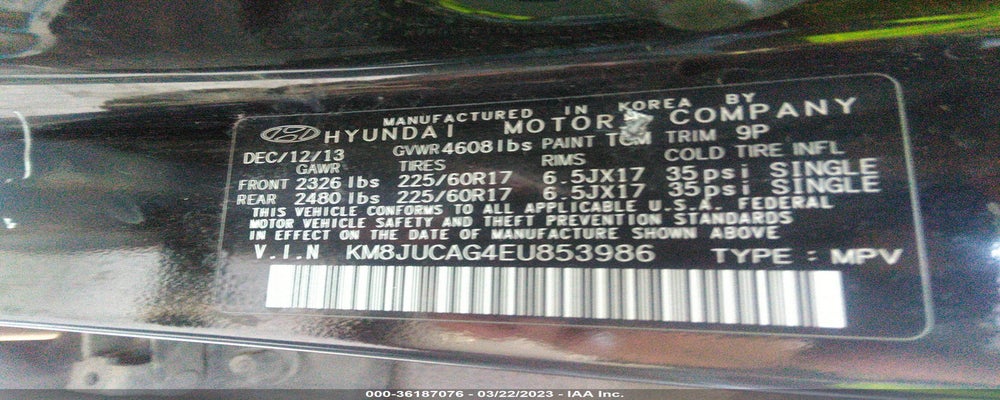 KM8JUCAG4EU853986 2014 HYUNDAI TUCSON photo no. 9