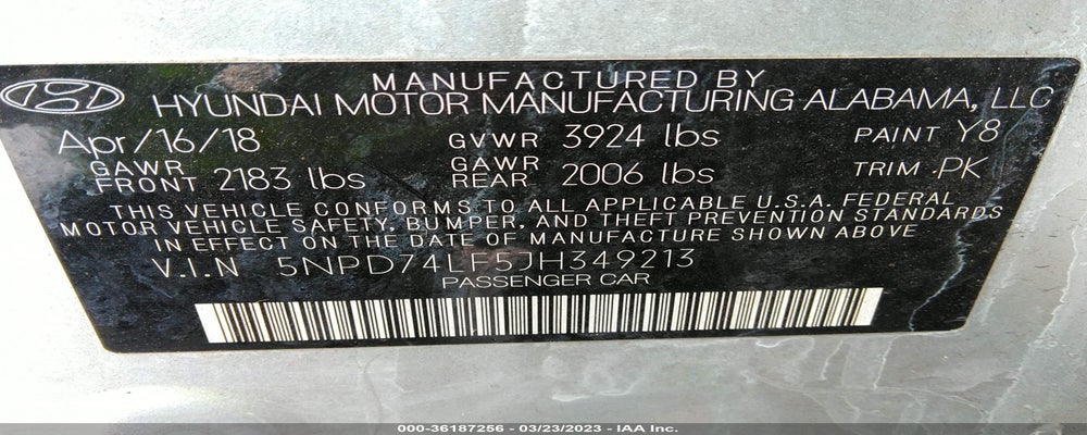 5NPD74LF5JH349213 2018 HYUNDAI ELANTRA photo no. 9
