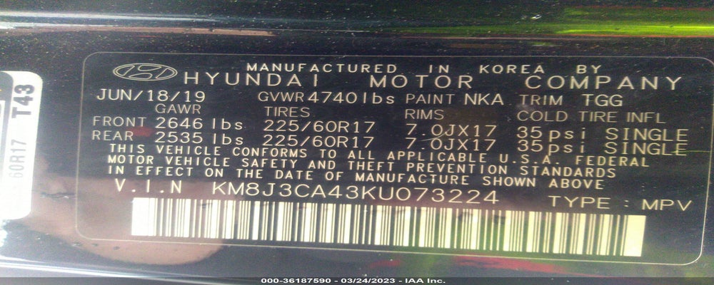 KM8J3CA43KU073224 2019 HYUNDAI TUCSON photo no. 9