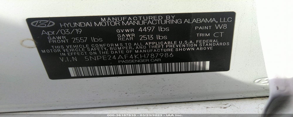 5NPE24AF4KH787986 2019 HYUNDAI SONATA photo no. 9