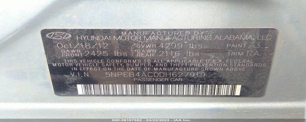 5NPEB4AC0DH627919 2013 HYUNDAI SONATA photo no. 9