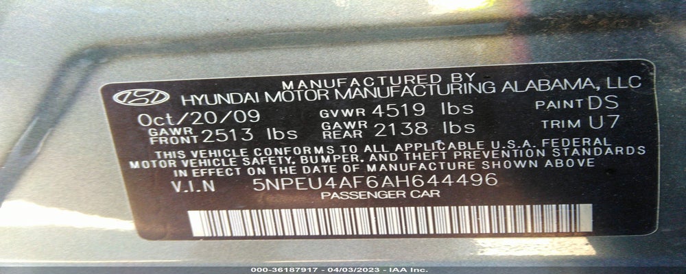5NPEU4AF6AH644496 2010 HYUNDAI SONATA photo no. 9