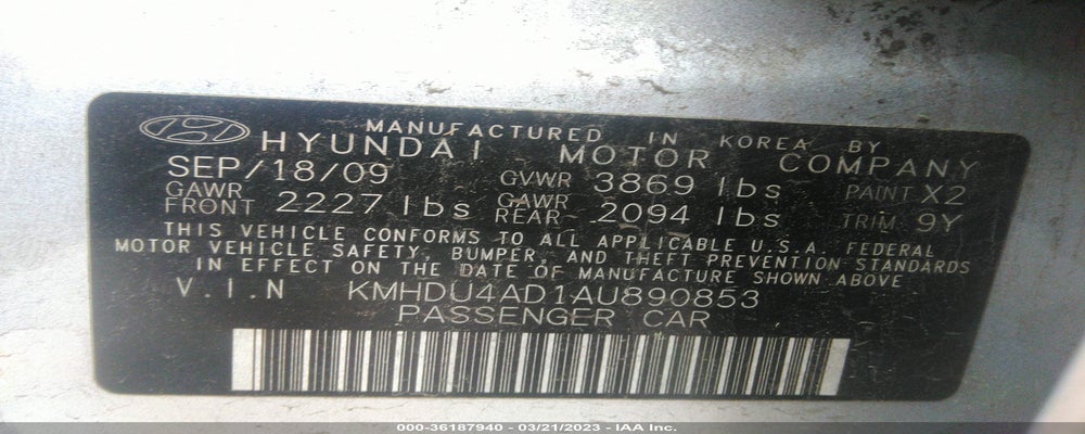 KMHDU4AD1AU890853 2010 HYUNDAI ELANTRA photo no. 9