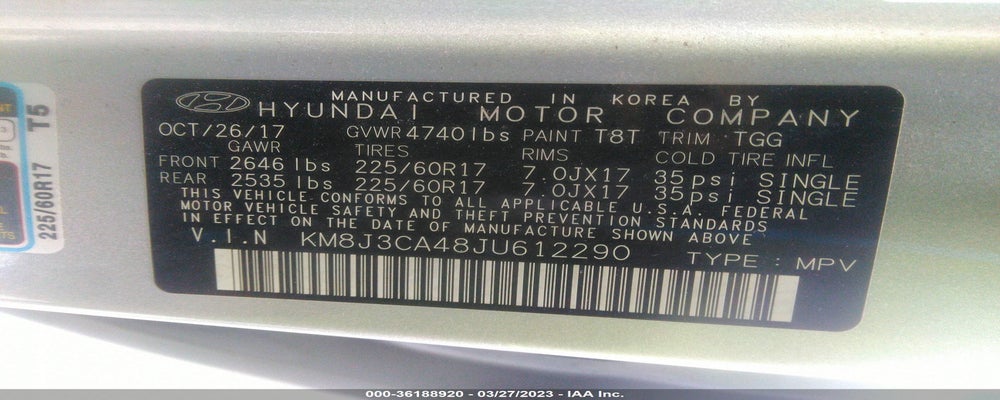 KM8J3CA48JU612290 2018 HYUNDAI TUCSON photo no. 9