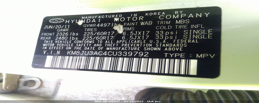 KM8JU3AC4CU339792 2012 HYUNDAI TUCSON photo no. 9