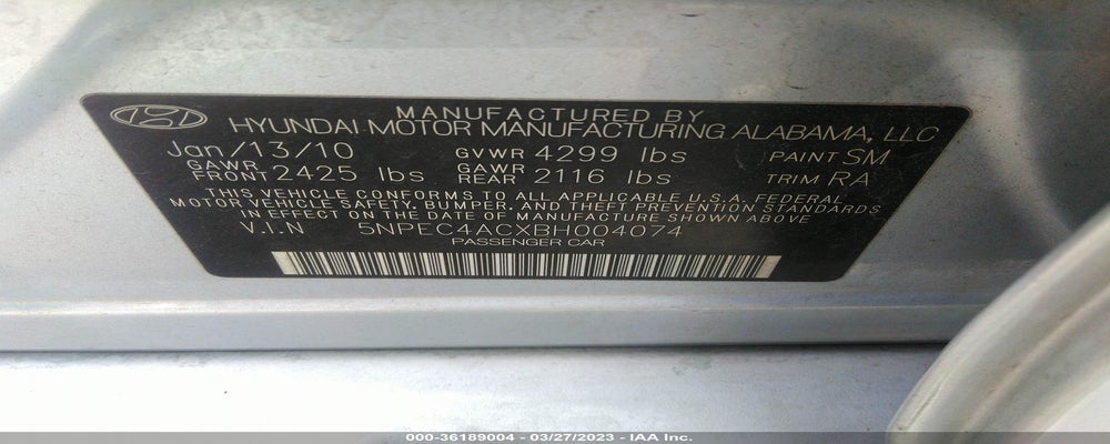 5NPEC4ACXBH004074 2011 HYUNDAI SONATA photo no. 9