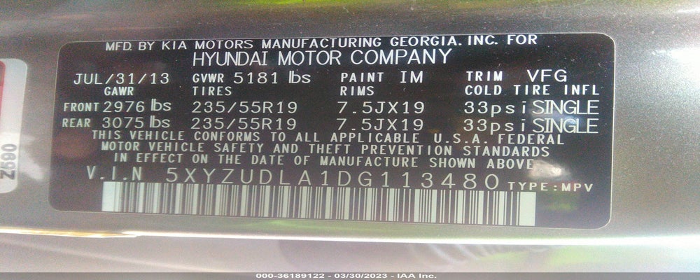 5XYZUDLA1DG113480 2013 HYUNDAI SANTA FE photo no. 9