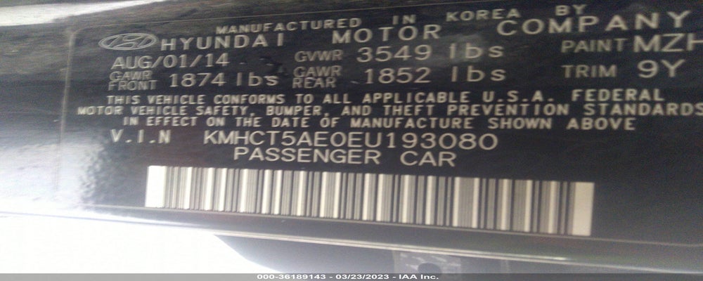 KMHCT5AE0EU193080 2014 HYUNDAI ACCENT photo no. 9