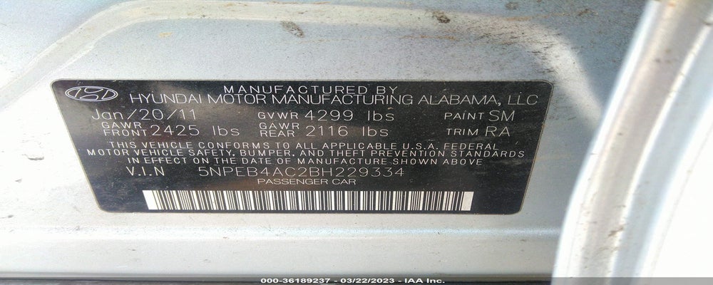 5NPEB4AC2BH229334 2011 HYUNDAI SONATA photo no. 9