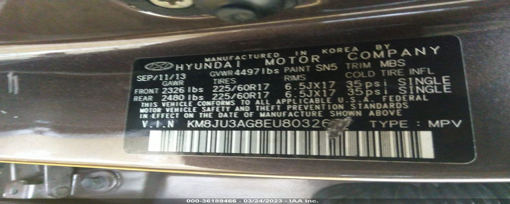 KM8JU3AG8EU803267 2014 HYUNDAI TUCSON photo no. 9