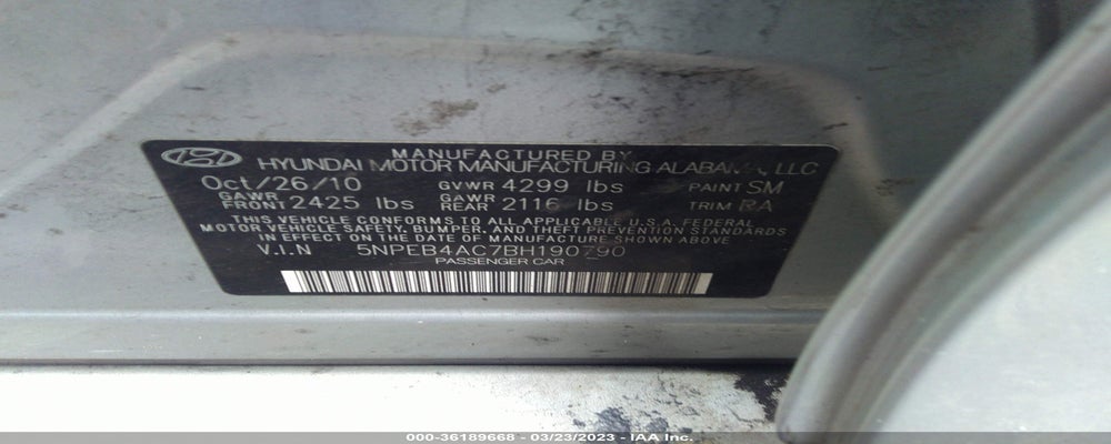 5NPEB4AC7BH190790 2011 HYUNDAI SONATA photo no. 9
