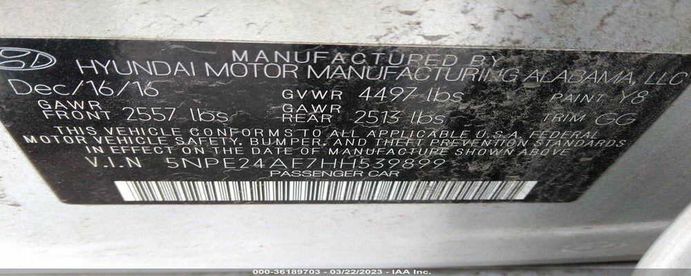 5NPE24AF7HH539899 2017 HYUNDAI SONATA photo no. 9