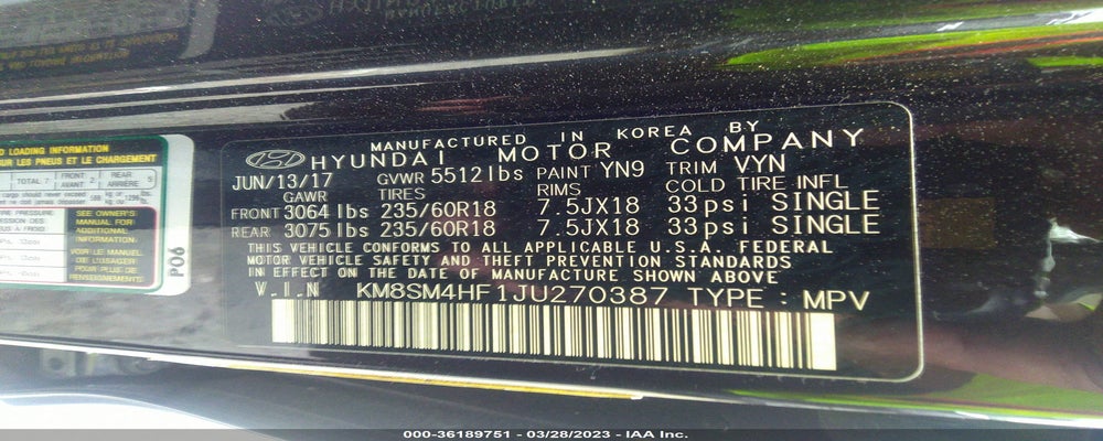 KM8SM4HF1JU270387 2018 HYUNDAI SANTA FE photo no. 9