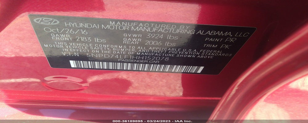 5NPD74LF1HH152078 2017 HYUNDAI ELANTRA photo no. 9