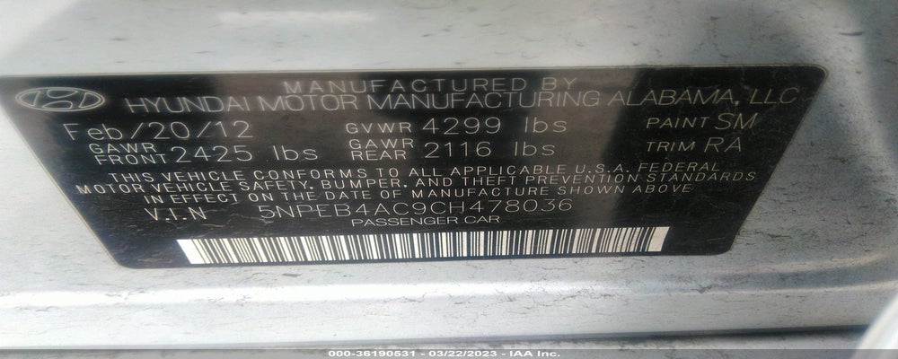 5NPEB4AC9CH478036 2012 HYUNDAI SONATA photo no. 9
