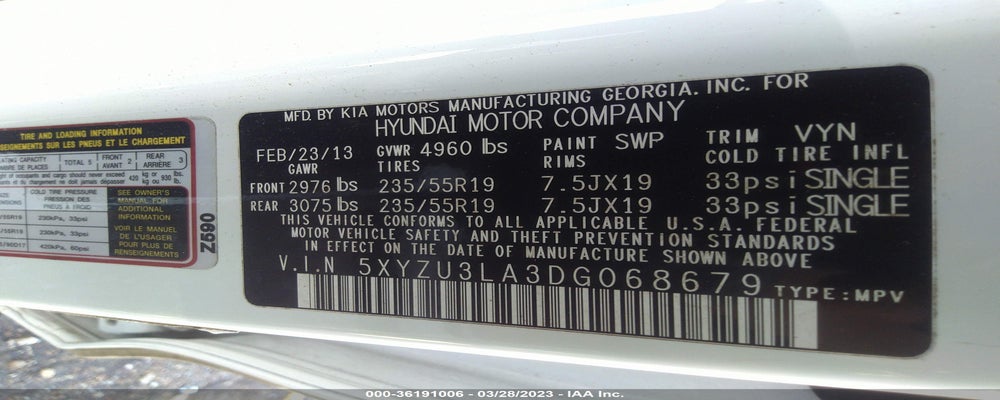 5XYZU3LA3DG068679 2013 HYUNDAI SANTA FE photo no. 9