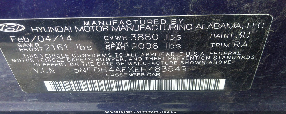 5NPDH4AEXEH483549 2014 HYUNDAI ELANTRA photo no. 9
