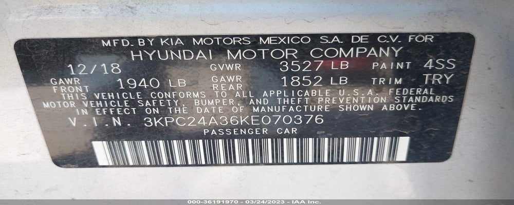 3KPC24A36KE070376 2019 HYUNDAI ACCENT photo no. 9