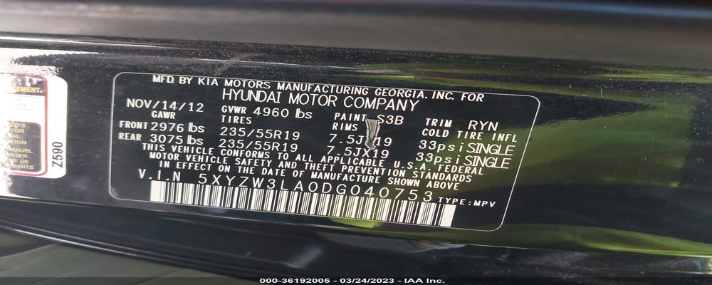 5XYZW3LA0DG040753 2013 HYUNDAI SANTA FE photo no. 9