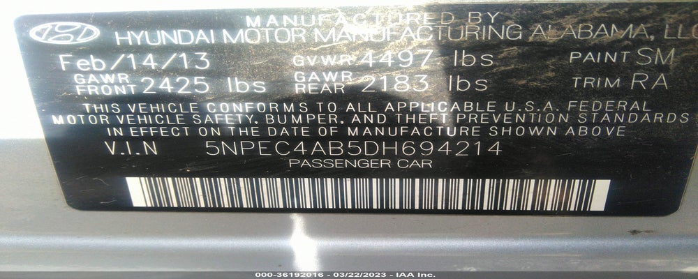 5NPEC4AB5DH694214 2013 HYUNDAI SONATA photo no. 9