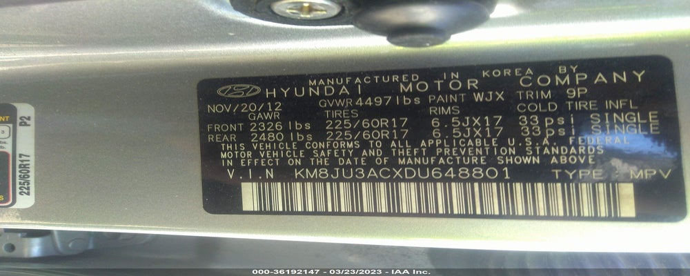 KM8JU3ACXDU648801 2013 HYUNDAI TUCSON photo no. 9