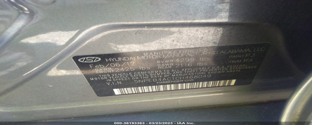 5NPEB4AC1CH468049 2012 HYUNDAI SONATA photo no. 9