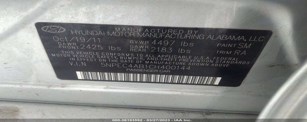 5NPEC4AB1CH400144 2012 HYUNDAI SONATA photo no. 9