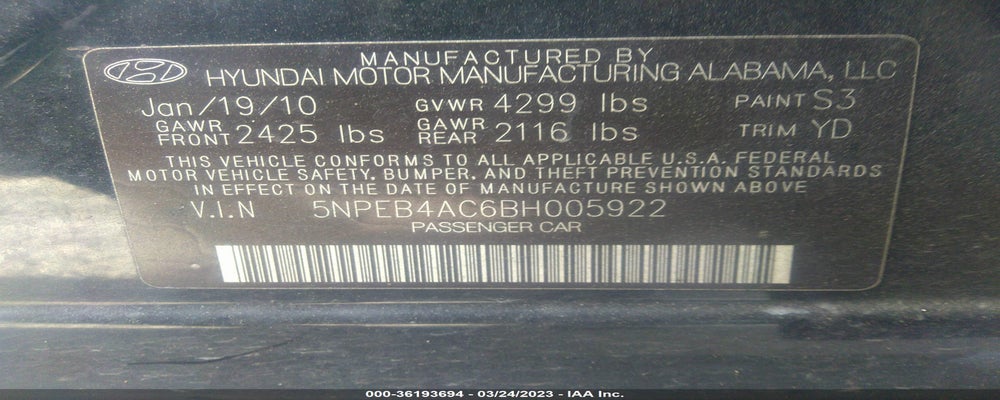 5NPEB4AC6BH005922 2011 HYUNDAI SONATA photo no. 9