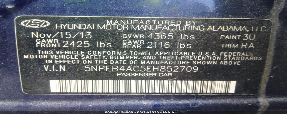 5NPEB4AC5EH852709 2014 HYUNDAI SONATA photo no. 9