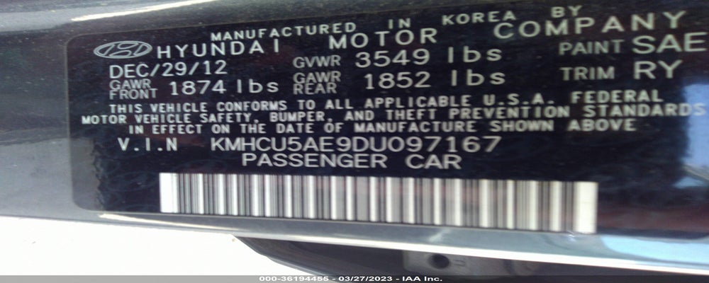 KMHCU5AE9DU097167 2013 HYUNDAI ACCENT photo no. 9