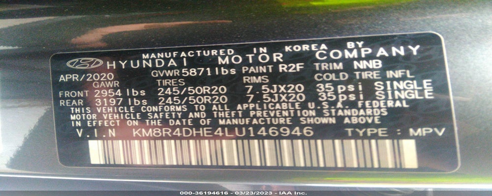 KM8R4DHE4LU146946 2020 HYUNDAI PALISADE photo no. 9