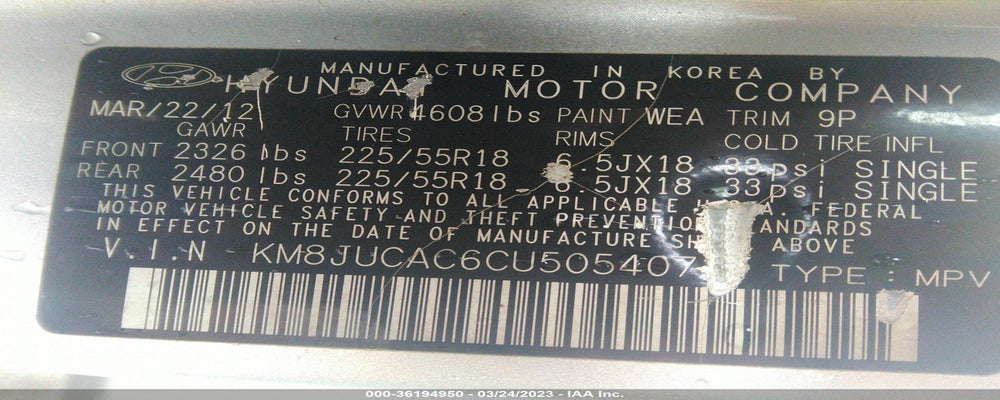 KM8JUCAC6CU505407 2012 HYUNDAI TUCSON photo no. 9