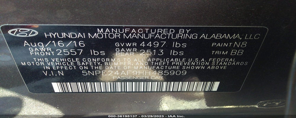 5NPE24AF9HH485909 2017 HYUNDAI SONATA photo no. 9