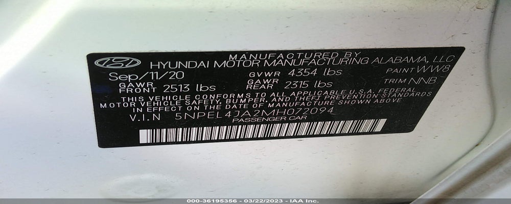 5NPEL4JA2MH072094 2021 HYUNDAI SONATA photo no. 9