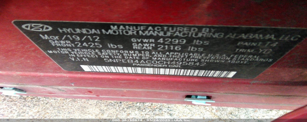 5NPEB4AC0CH495842 2012 HYUNDAI SONATA photo no. 9