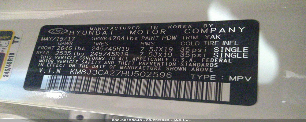 KM8J3CA27HU502596 2017 HYUNDAI TUCSON photo no. 9