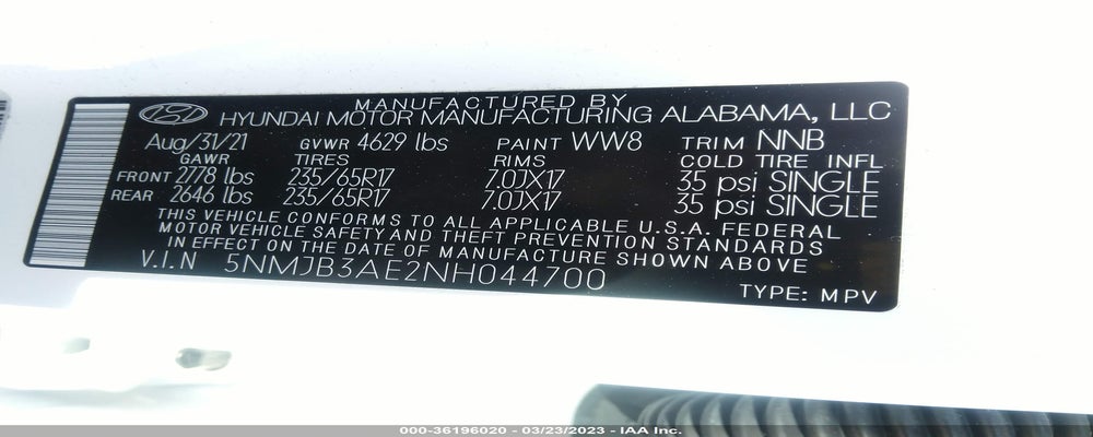 5NMJB3AE2NH044700 2022 HYUNDAI TUCSON photo no. 9