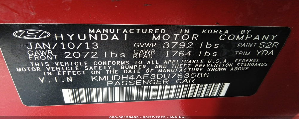 KMHDH4AE3DU763586 2013 HYUNDAI ELANTRA photo no. 9