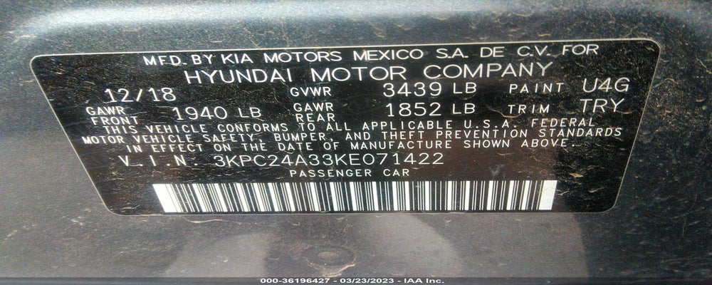 3KPC24A33KE071422 2019 HYUNDAI ACCENT photo no. 9