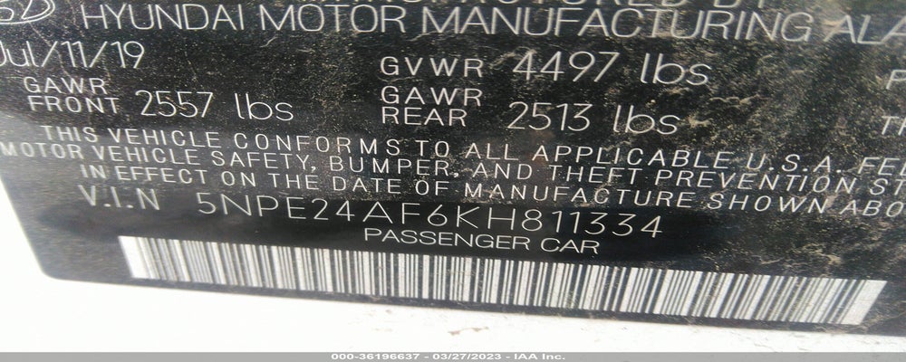 5NPE24AF6KH811334 2019 HYUNDAI SONATA photo no. 9