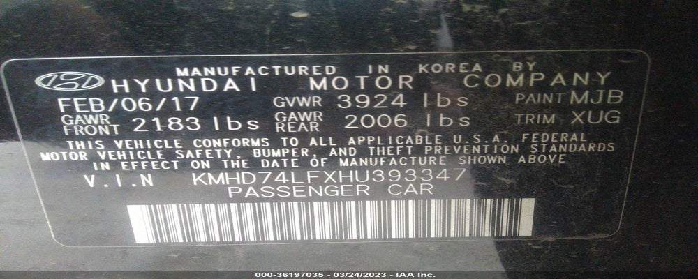 KMHD74LFXHU393347 2017 HYUNDAI ELANTRA photo no. 9